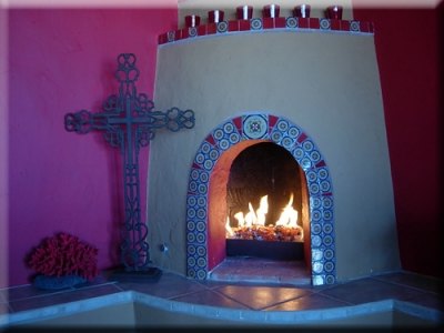 traditional mexican style fireplace with fire glass traditional mexican style fireplace with fire glass